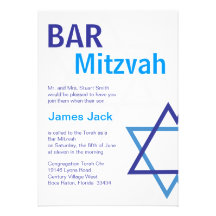 Modern Bar Mitzvah Invitiation- Blue & White Personalized Announcement