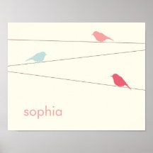 Modern Birds Personalised Kids Wall Art Print