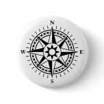 Modern black and white compass rose button / badge
