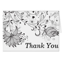 Modern Black Leaf Flourish Thank You Note Card