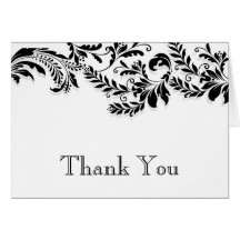Modern Black Leaf Flourish Thank You Note Greeting Cards