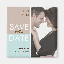 Modern Blocks Save the Date Brown & Teal Fridge Magnets