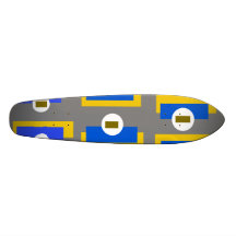 Modern blue and yellow rectangles and circles skate boards