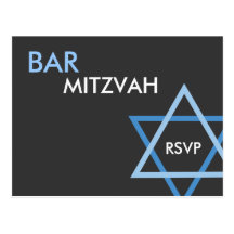 Modern Blue Bar Mitzvah RSVP Postcard