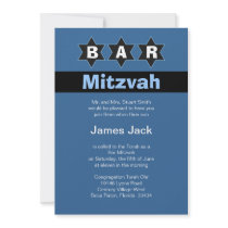Modern Blue & Black Bar Mitzvah Stars Invitations