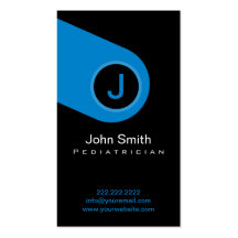Modern Blue Monogram Pediatrician Business Card