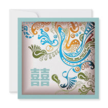 Modern Blue Phoenix Chinese Wedding Invitation