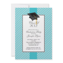 Modern Blue Stripe Graduation Party Invitation