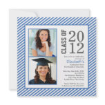 Modern Blue Stripes Photo Graduation Invitation