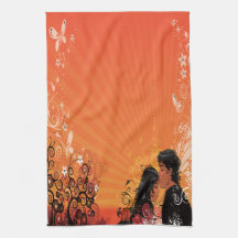 Modern Bride & Groom Sunset Hand Towels