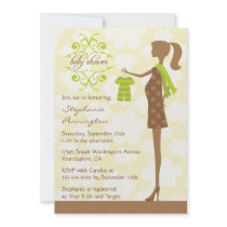 Modern chic green and brown baby shower invitation