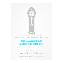 Modern Clock with Hearts Wedding Invitation