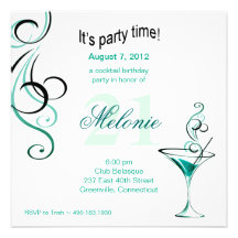 Modern Cocktail Birthday Party (aqua) Invitation