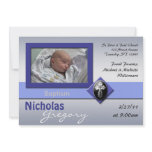 Modern Cross Blue Baptism Invitations