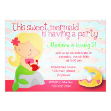 Modern Cute Mermaid Pink Birthday Party Invitation