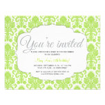 Modern Damask Green Party Personalized Invites
