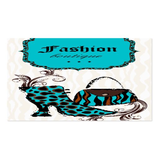 Modern Fashion Handbag Boot Leopard Zebra Blue Business Card Template