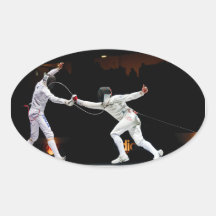 Modern Fencing Sword Fighting Dual Oval Sticker