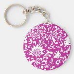 Modern Floral Pattern Gift Retro Violet Purple Keychain