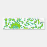 Modern Floral Retro Pattern Green Blue White Bumper Sticker