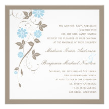 Modern Floral Wedding Invitation - Aqua Blue