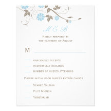 Modern Floral Wedding RSVP Card - Aqua Blue Custom Invites