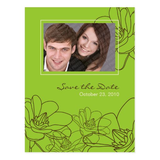 Modern Floral Wedding Save the Date Green & Brown Post Cards