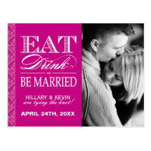 Modern Fuschia Damask Save the Date Post Card