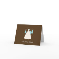 Modern Gown Bridal Shower Thank You Card Turquoise
