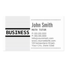 Modern Grey Stripes Math Tutor Business Card