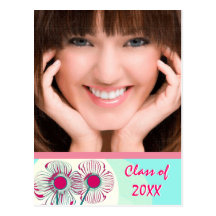 Modern Hot Pink  Aqua Graduation Open House Invite Post Cards