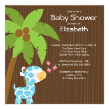 Modern Jungle Giraffe Boy Baby Shower Invitations