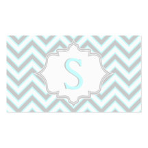 Modern light blue, grey chevron monogram business card