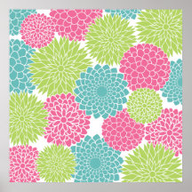 Modern Lime Green and Hot Pink Flowers Posters
