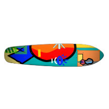 Modern man on yellow and blue skateboard decks