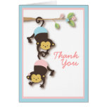 Modern Monkey Twin Girl & Boy Thank You Card