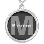 Modern Monogram Black and White Custom Text Round Pendants