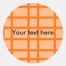 Modern orange grid pattern round stickers