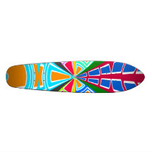 Modern orange light blue red white circular design custom skateboard