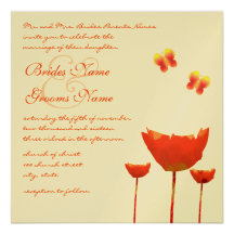Modern Orange Poppies Wedding Invitation