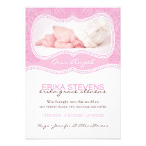 Modern Pink Birth Announcement Photo card invitations