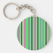 Modern pink black and bright green stripes key chains