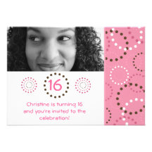 modern pink brown flower dots circle sweet sixteen invite