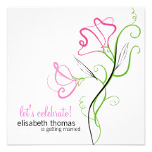 Modern Pink Roses Bridal Shower Invitations