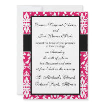 modern raspberry white bird damask design invites