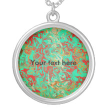 Modern red psychedelic on green background personalised necklace