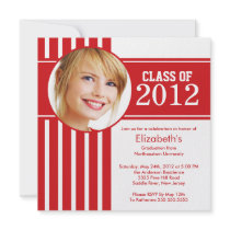Modern Red Stripe Photo Graduation Party Personalized Announcements