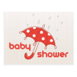 Modern Red White Dot Umbrella Baby Shower Invite Postcard