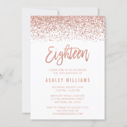 Modern Rose Gold Faux Glitter Th Birthday Invitation Zazzle