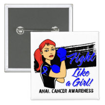 Modern Rosie Fight Like a Girl - Anal Cancer Pinback Buttons